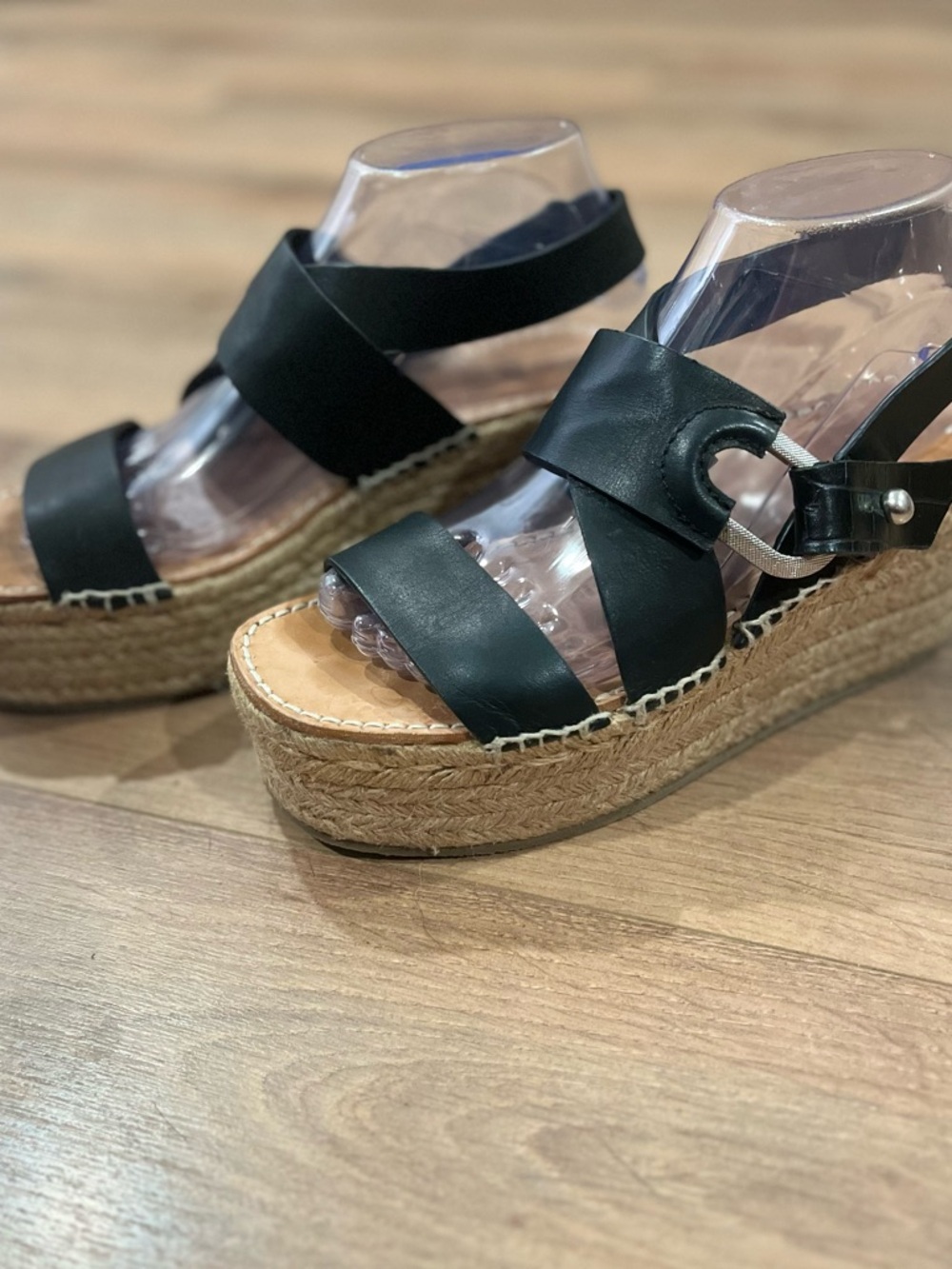 Rag & Bone August Black Leather Espadrilles Platform Sandals